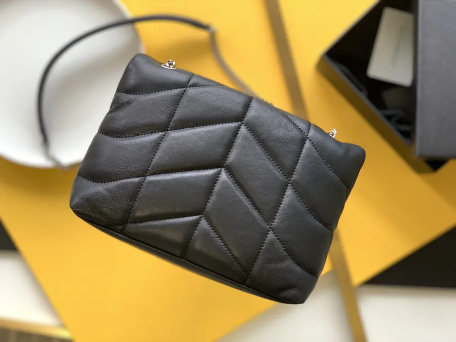 YSL LOULOU PUFFER Mini Size Silver Chain Black Leather Bag