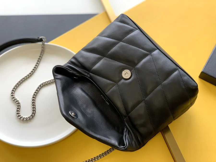 YSL LOULOU PUFFER Mini Size Silver Chain Black Leather Bag