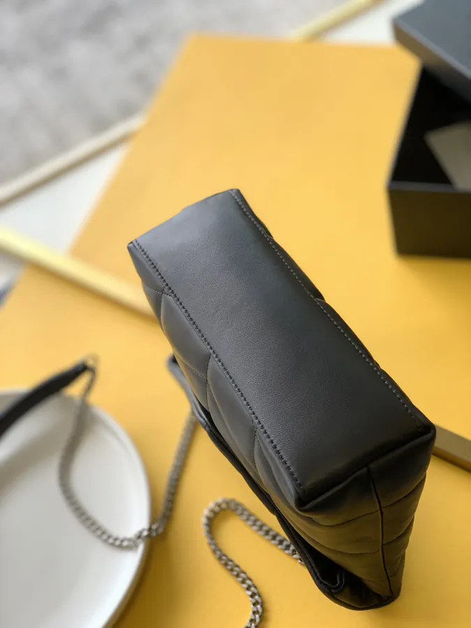 YSL LOULOU PUFFER Mini Size Silver Chain Black Leather Bag