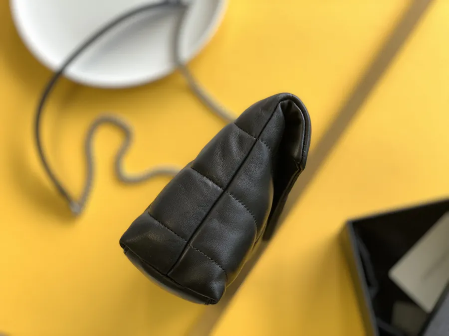 YSL LOULOU PUFFER Mini Size Silver Chain Black Leather Bag