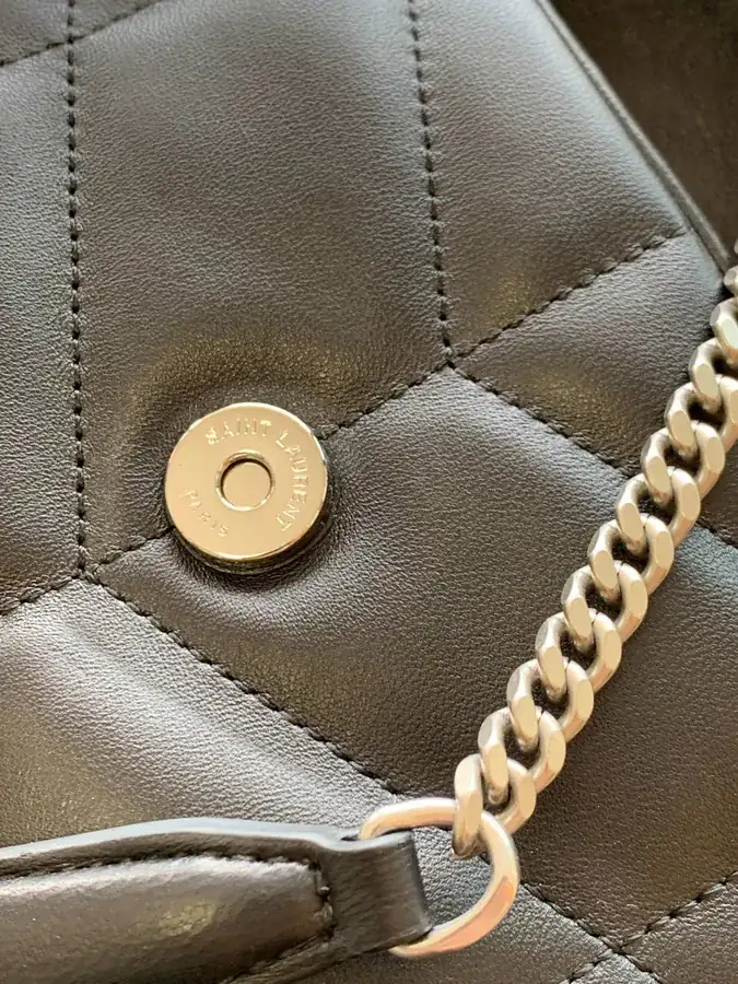 YSL LOULOU PUFFER Mini Size Silver Chain Black Leather Bag