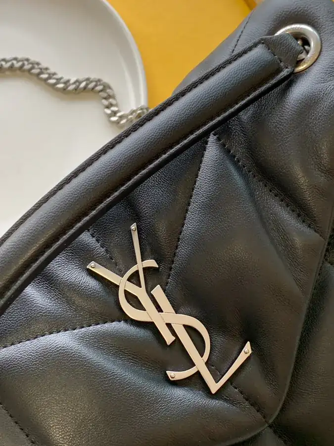 YSL Cloud Puffer Bag Silver Chain Handle, Black, Medium