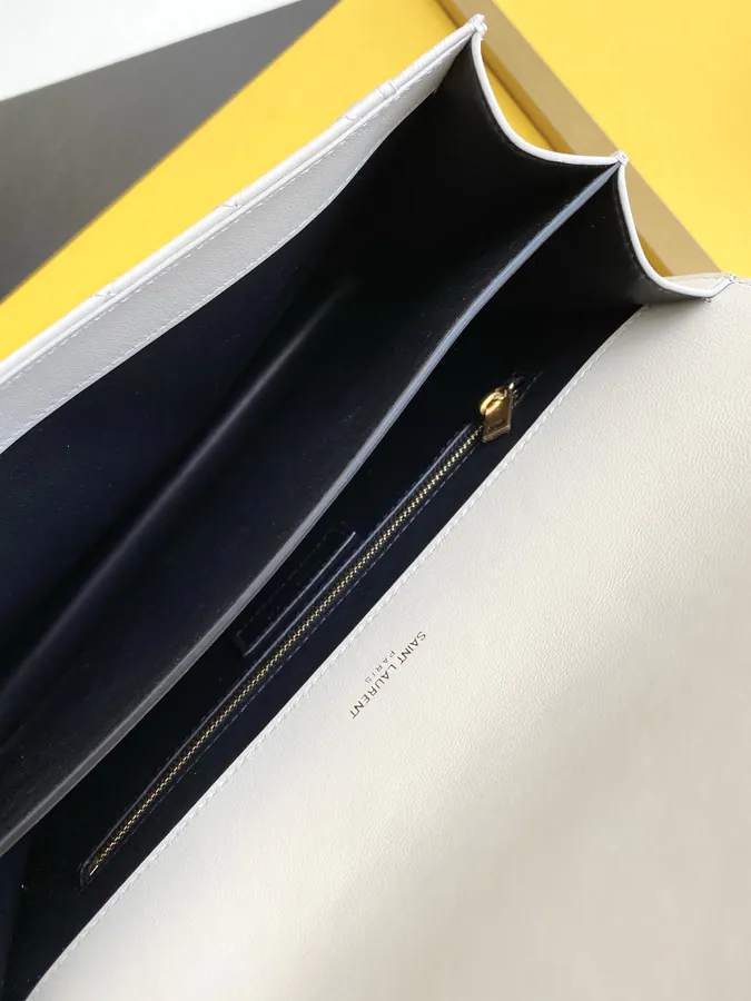 YSL Saint Laurent Premium Original Leather Square Checkered Briefcase