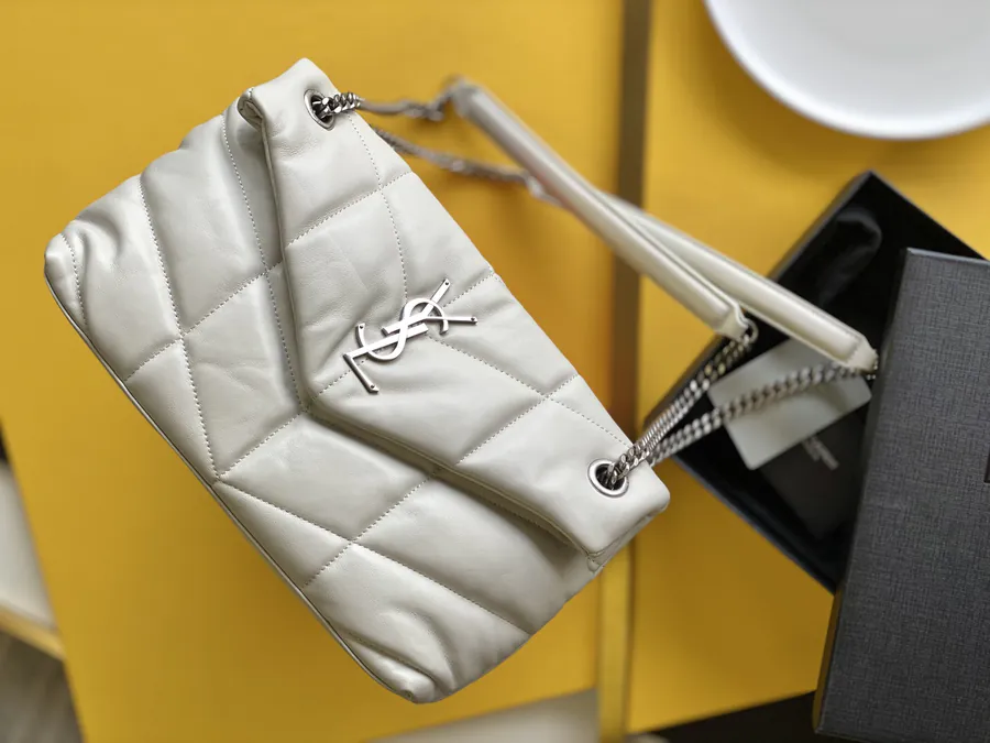 YSL Loulou Puffer Silver Chain White