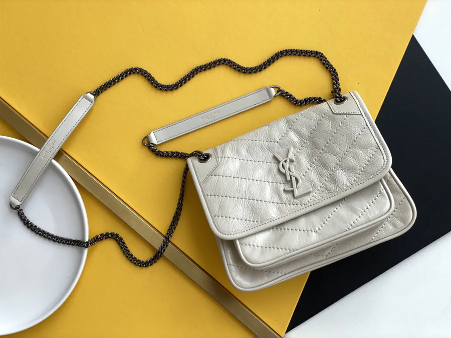 Niki Mini Bucket Bag Silver Chain Handle with D Clasp