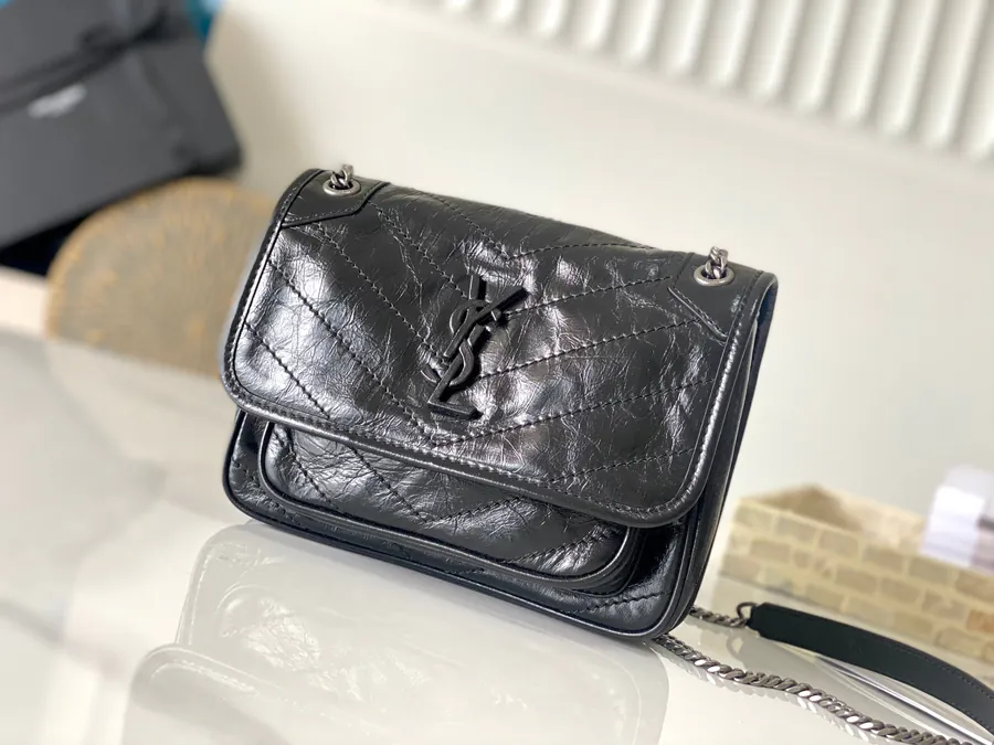 Niki Black Silver Chain Mini Bag with D Rings