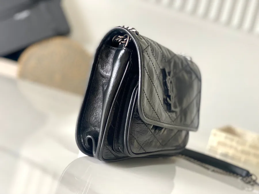 Niki Black Silver Chain Mini Bag with D Rings