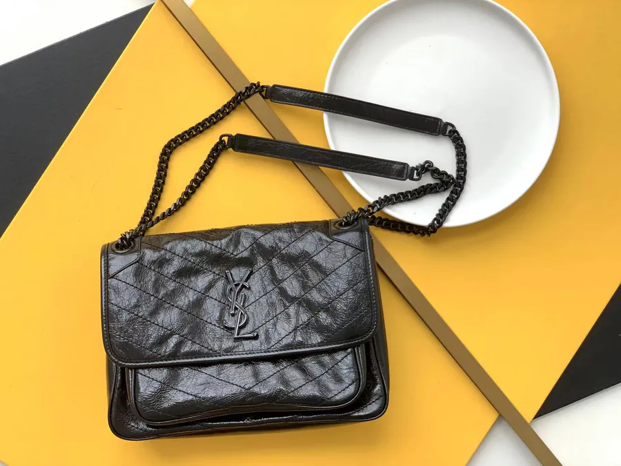 Niki Bucket Bag Black Grained Calfskin with D Rings, Medium Size