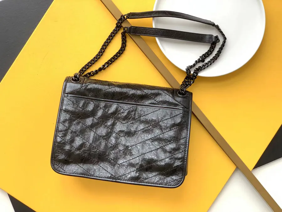 Niki Bucket Bag Black Grained Calfskin with D Rings, Medium Size