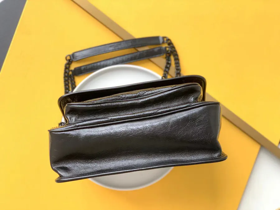 Niki Bucket Bag Black Grained Calfskin with D Rings, Medium Size