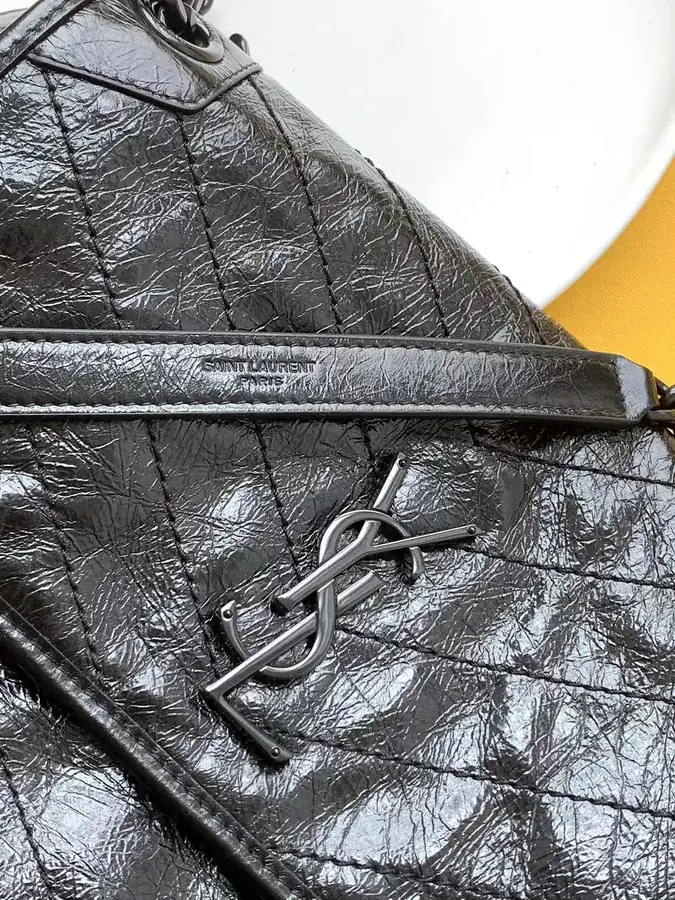 Niki Bucket Bag Black Grained Calfskin with D Rings, Medium Size