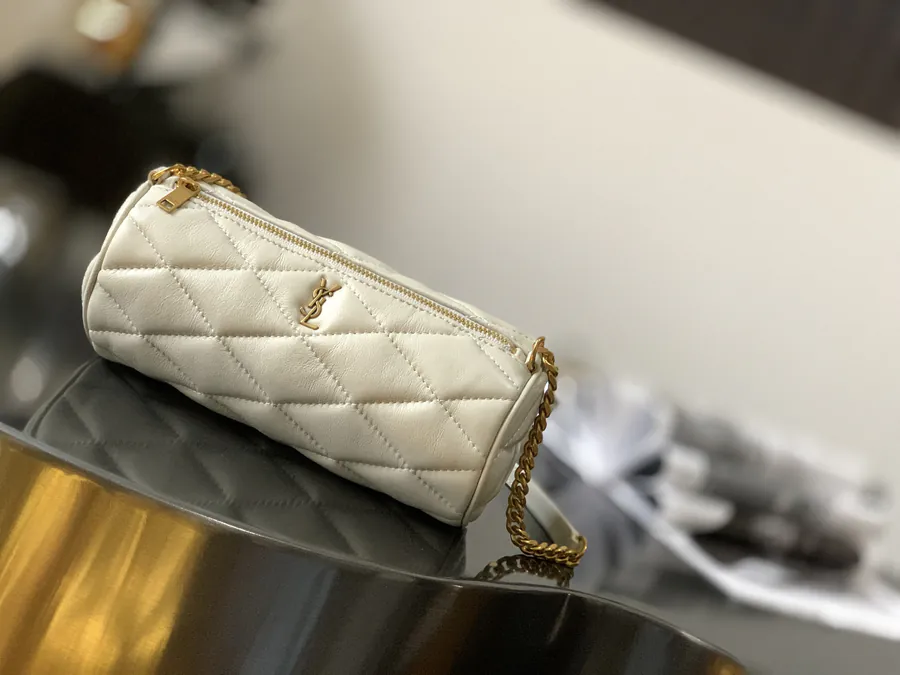 SADE Mini Round Tube Clutch Classic Diamond Stitch and Y Brand Metal Logo
