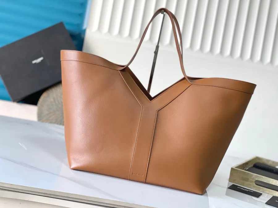 Y Brand Bucket Bag in Brown Calfskin