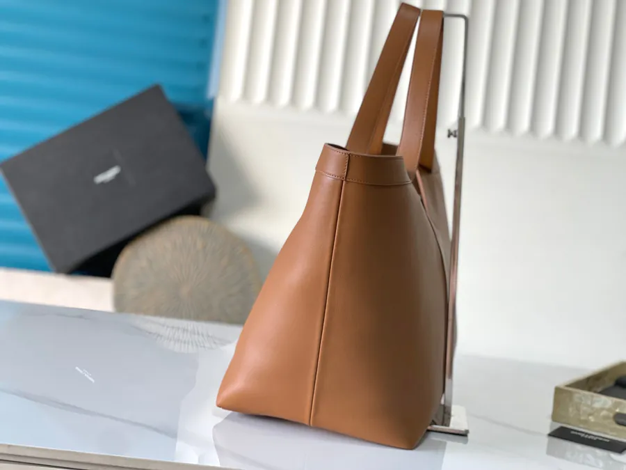 Y Brand Bucket Bag in Brown Calfskin