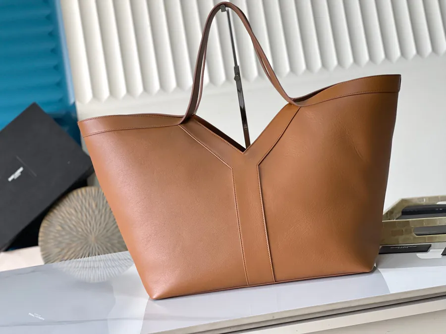 Y Brand Bucket Bag in Brown Calfskin