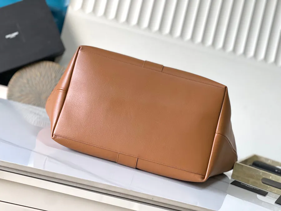Y Brand Bucket Bag in Brown Calfskin