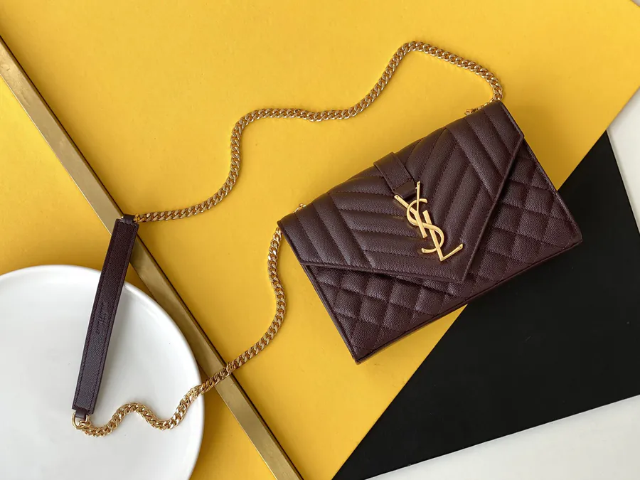 YSL Envelope Mini Crossbody Bag with Genuine Leather and Grained Calfskin