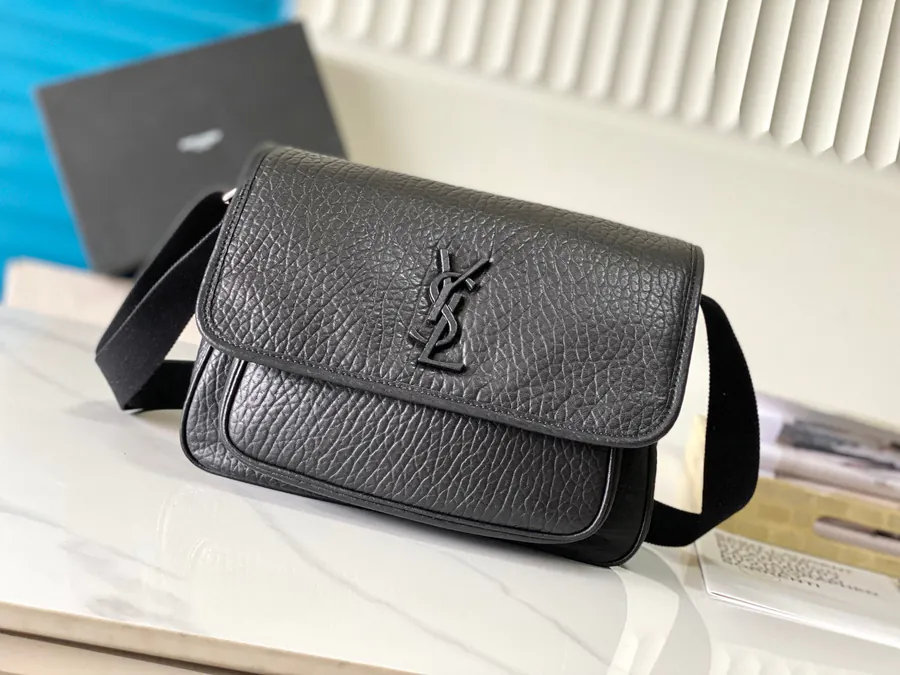 Niki Bucket Bag with Grained Calfskin and Gunmetal Clasp