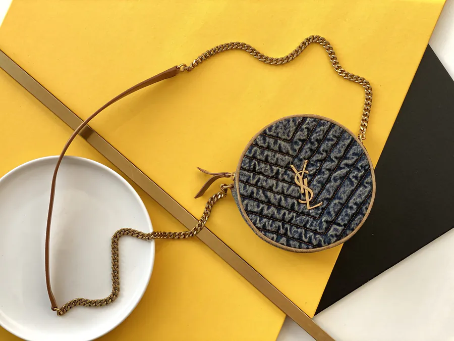 YSL Saint Laurent Vintage Denim Bucket Bag with Leather Strap