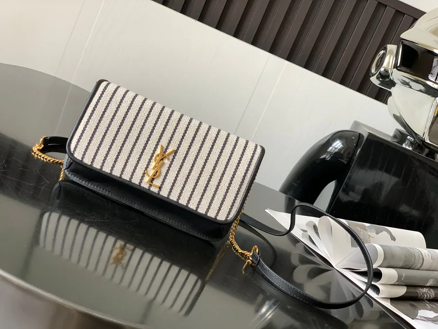 New Monogram Stripe Canvas Phone Case with Leather Strap