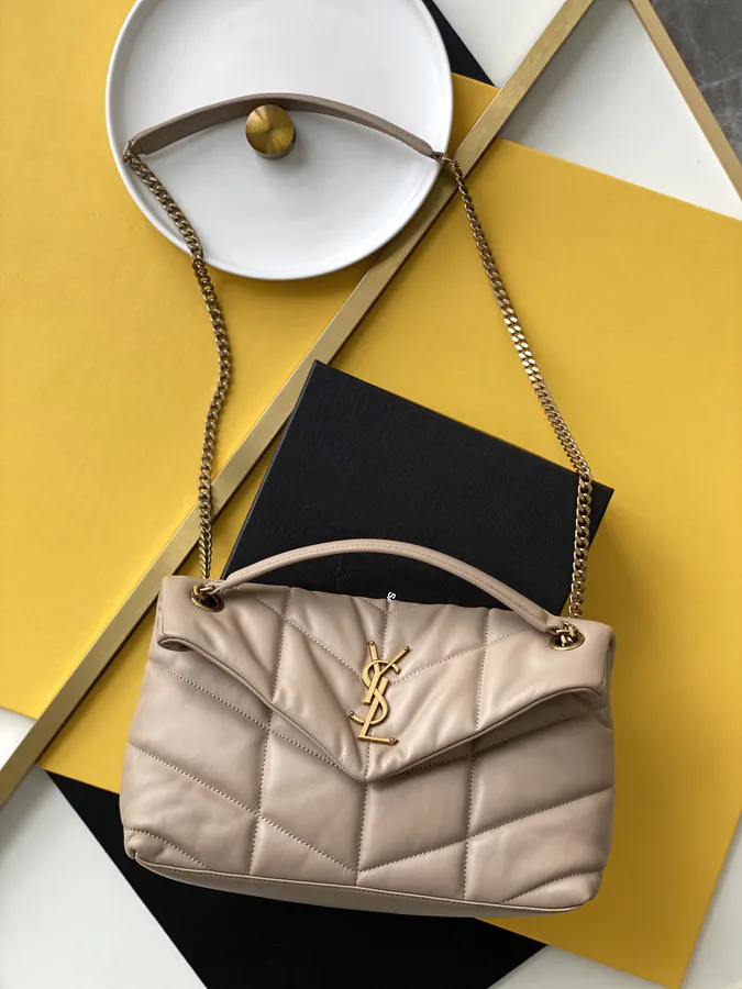 YSL LOULOU PUFFER Bucket Bag in Grained Calfskin
