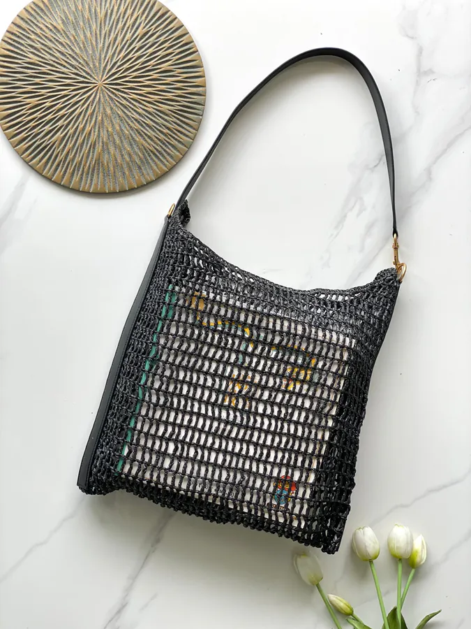 Lafayette Woven Black Gold Bucket Bag