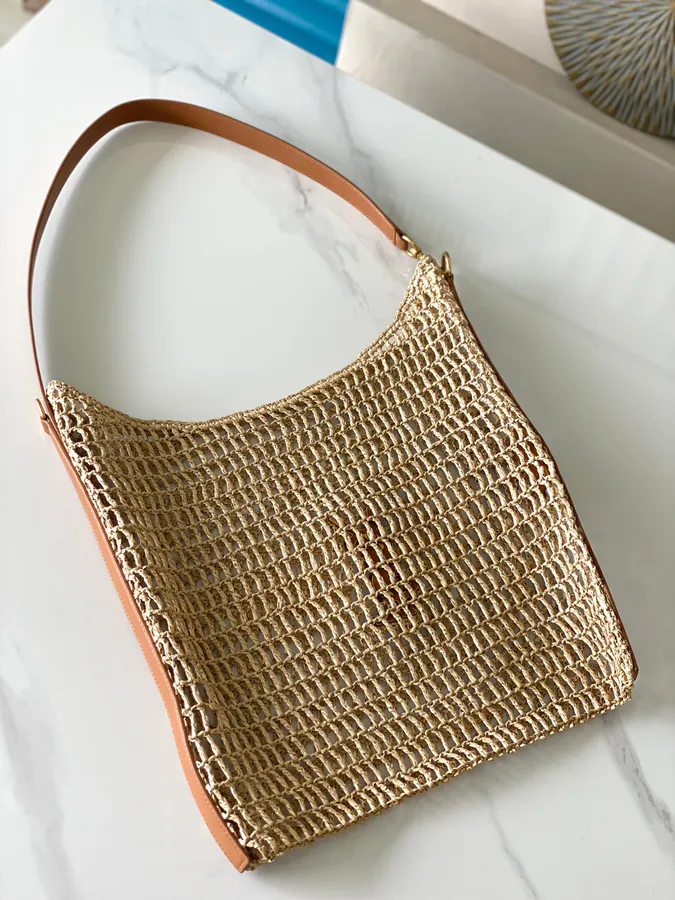 Oxalis Woven Palm Gold Shoulder Bag