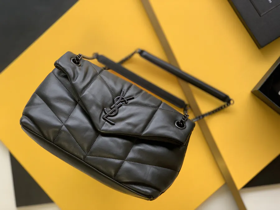 LOULOU PUFFER Black Gunmetal Calfskin Bag, Medium Size