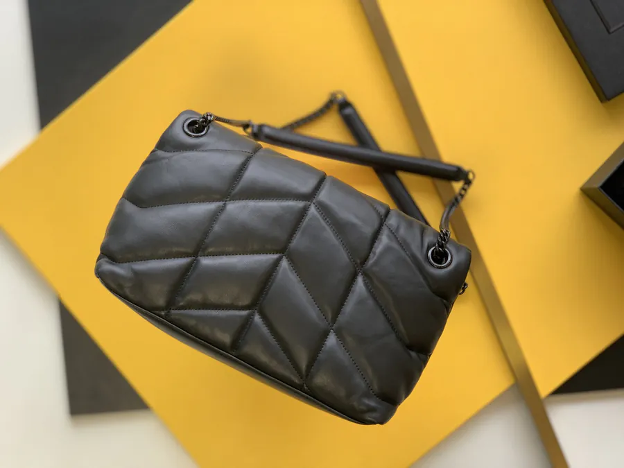 LOULOU PUFFER Black Gunmetal Calfskin Bag, Medium Size
