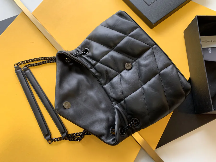LOULOU PUFFER Black Gunmetal Calfskin Bag, Medium Size