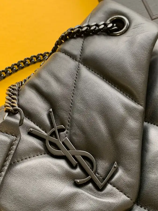 LOULOU PUFFER Black Gunmetal Calfskin Bag, Medium Size