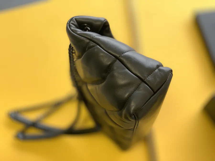 LOULOU PUFFER Black Gunmetal Calfskin Bag, Medium Size