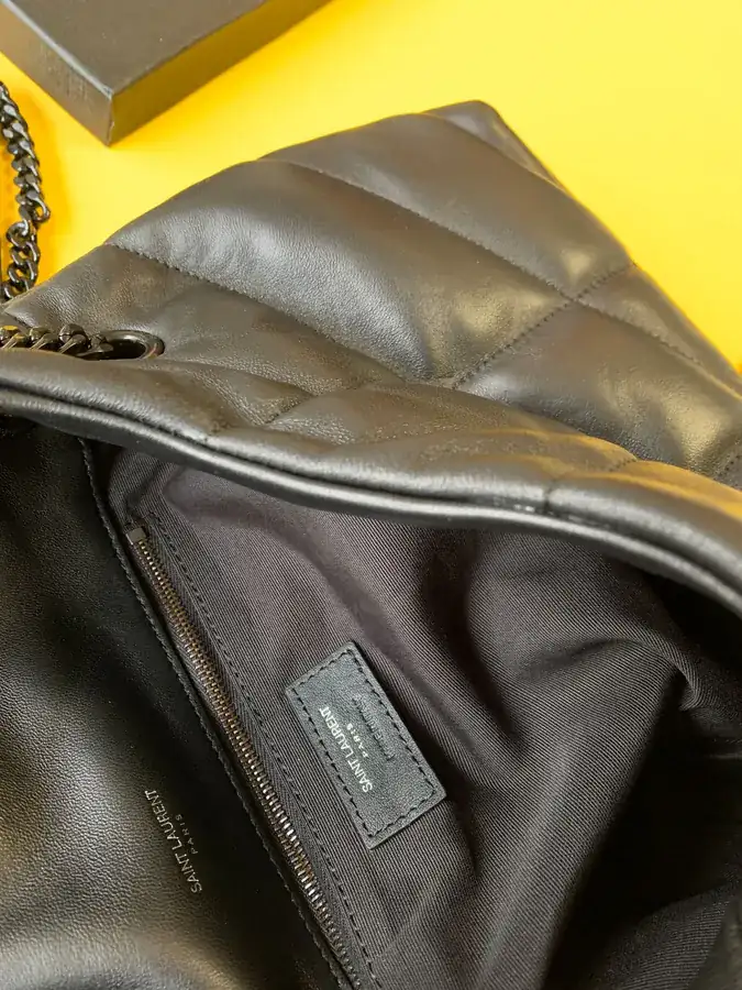 LOULOU PUFFER Black Gunmetal Calfskin Bag, Medium Size