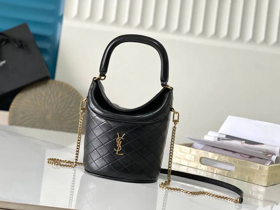 Gaby Mini Bucket Bag with Gold Logo