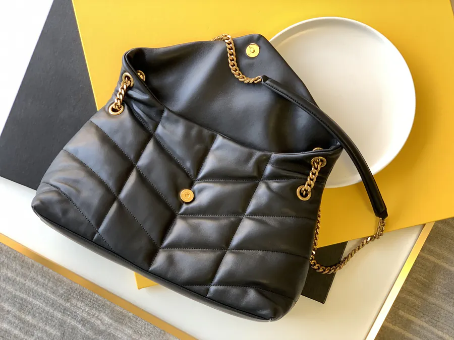 LOULOU PUFFER Gold Chain Black Bucket Bag