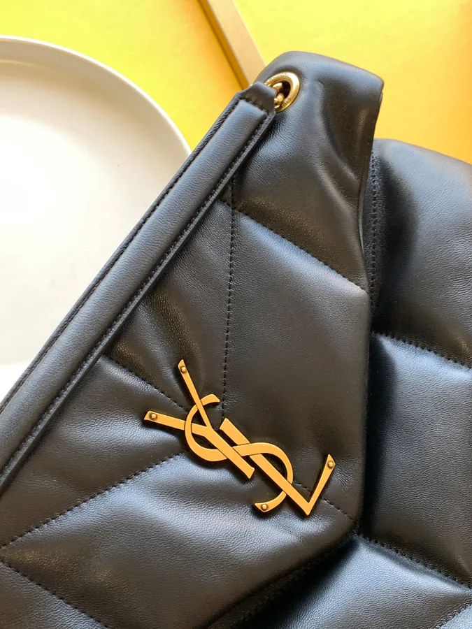 LOULOU PUFFER Gold Chain Black Bucket Bag