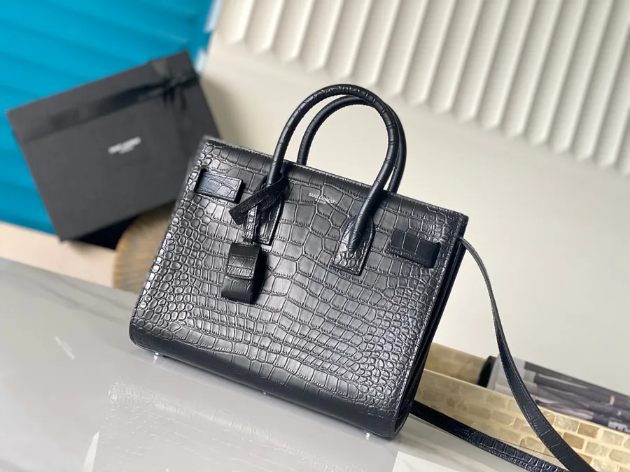 Sac de Jour Baby Size Black Grained Calfskin Crossbody Bag