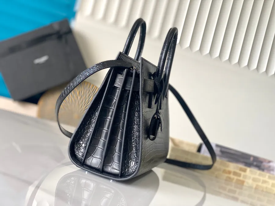 Sac de Jour Baby Size Black Grained Calfskin Crossbody Bag