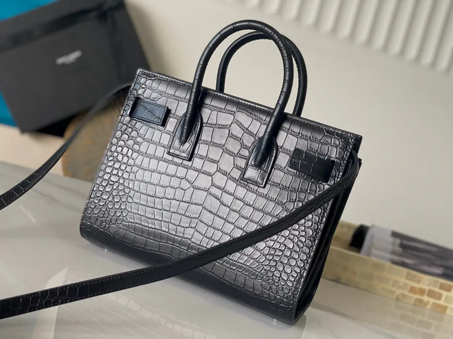 Sac de Jour Baby Size Black Grained Calfskin Crossbody Bag