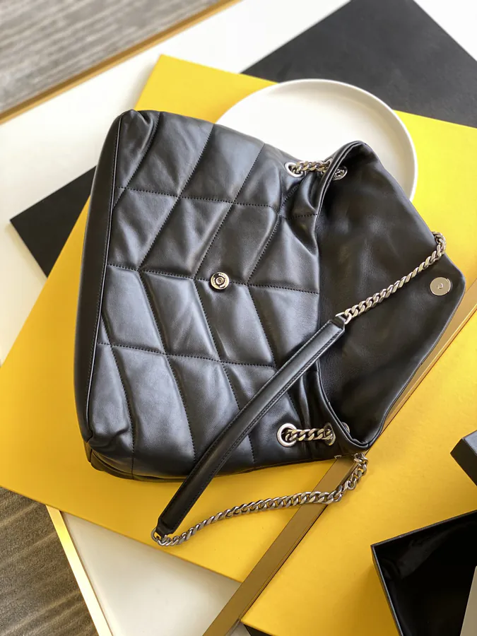 LOULOU PUFFER Black Large Bucket Bag with Gold Chain Closure