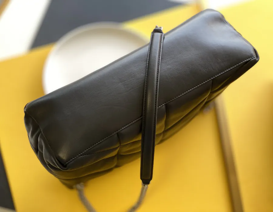 LOULOU PUFFER Black Large Bucket Bag with Gold Chain Closure