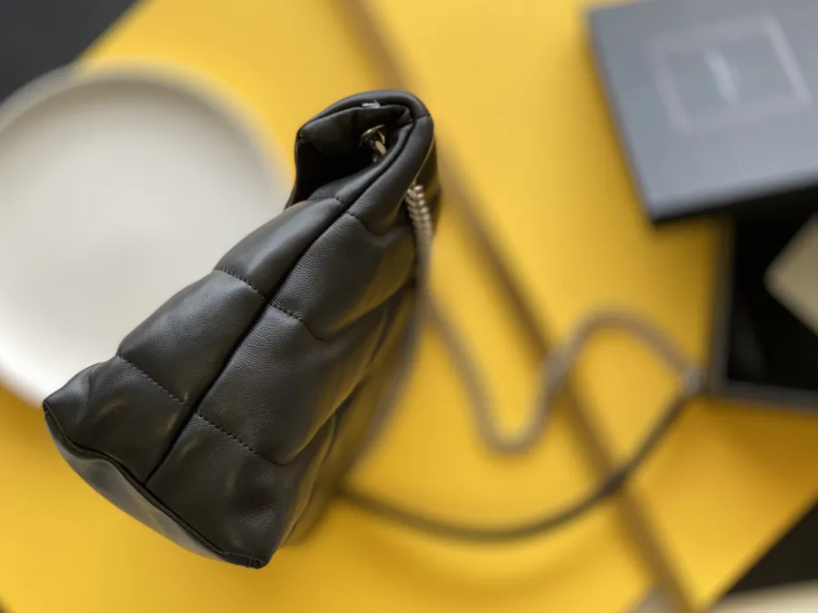 LOULOU PUFFER Black Large Bucket Bag with Gold Chain Closure
