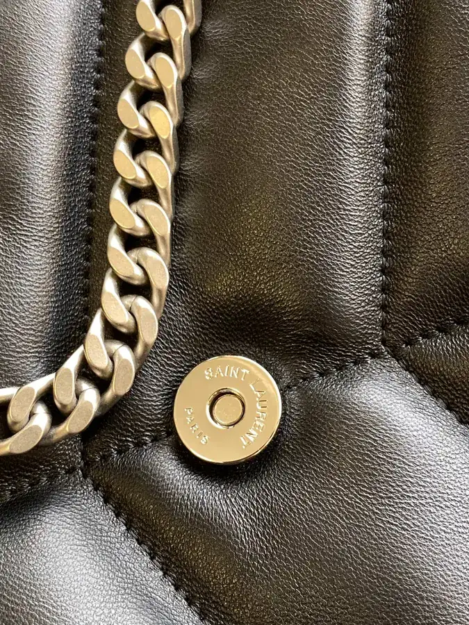 LOULOU PUFFER Black Large Bucket Bag with Gold Chain Closure