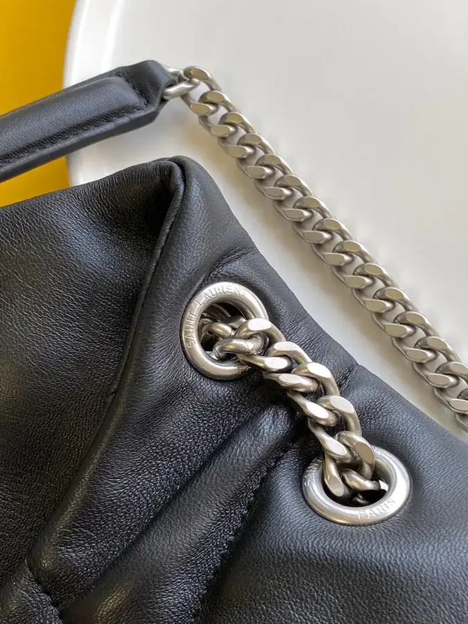 LOULOU PUFFER Black Large Bucket Bag with Gold Chain Closure