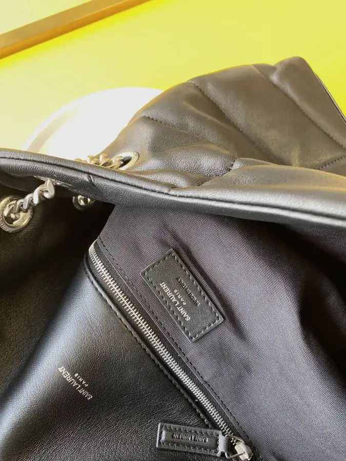 LOULOU PUFFER Black Large Bucket Bag with Gold Chain Closure