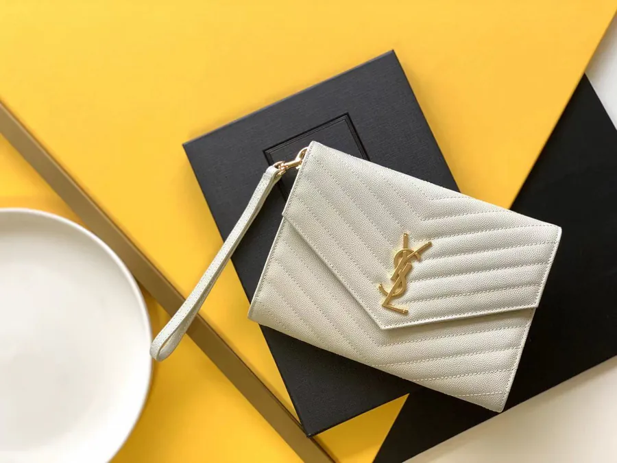 YSL Saint Laurent Premium Original Handbag Classic Grained Calfskin Envelope Clutch