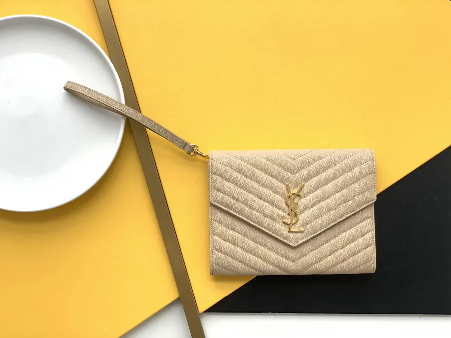 YSL Saint Laurent Premium Original Handbag Classic Grained Calfskin Envelope Tote