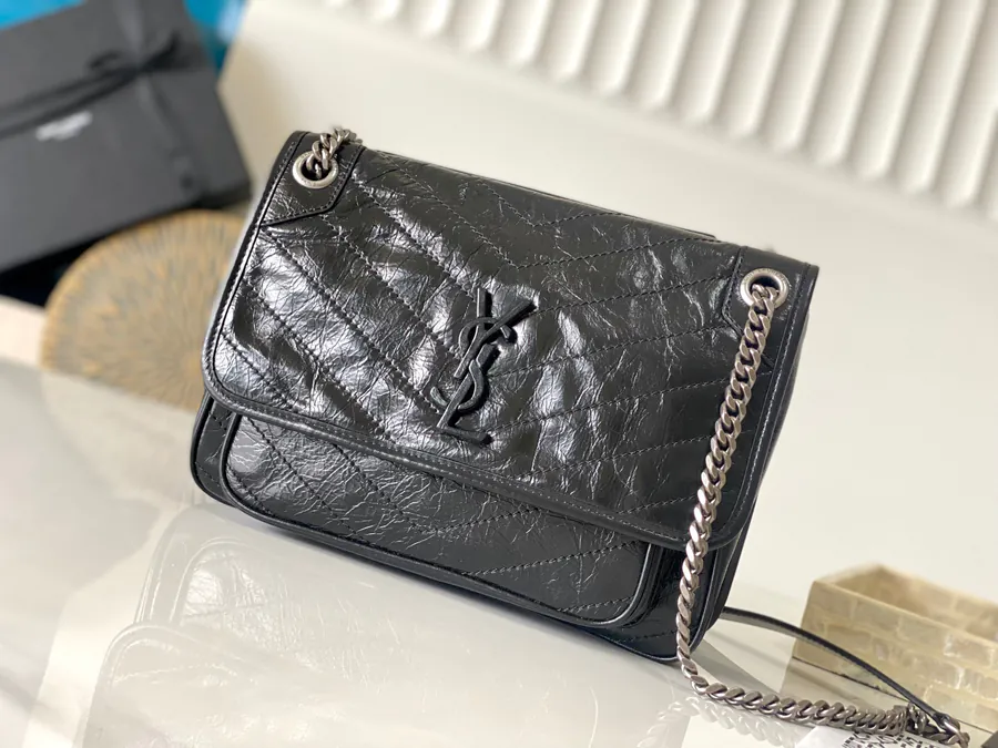 Niki Mini Bag with Black Silver Chain