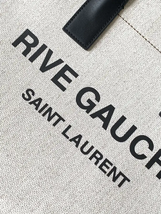 Rive Gauche Tote Bag White with Beige Trim