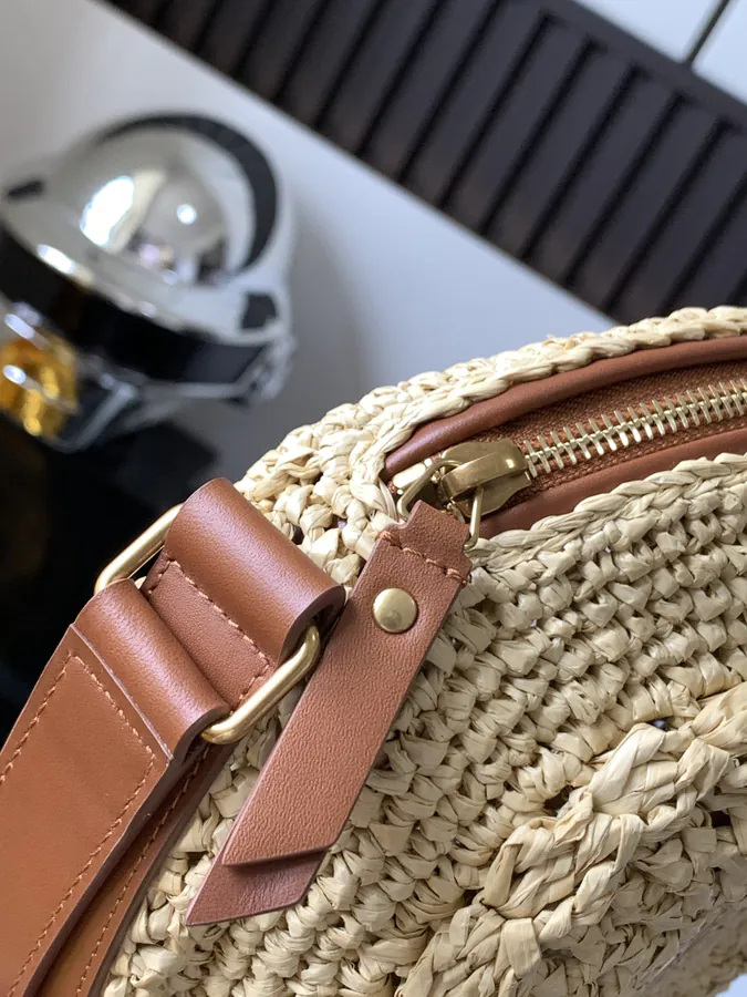 YSL Saint Laurent Grass Basket Bag with Hook Closure